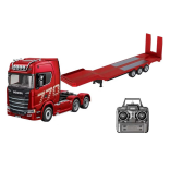 CAMINHÃO DE CONTROLE REMOTO VERMELHO SCANIA 770 S V8 1/18 2.4GHZ 6X4 COM REBOQUE PLATAFORMA HUI NA 1501A V